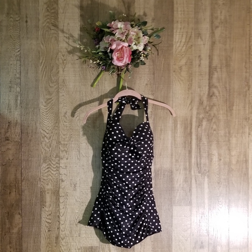 Merona One Piece Swim Suit Black/White Polka